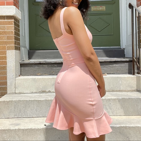 Pink Ruffle Hem Mini Bandage Dress - Picture 13 of 17